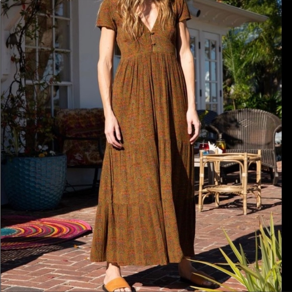Natural Life Evangeline L Boho Maxi Dress in Olive Brown